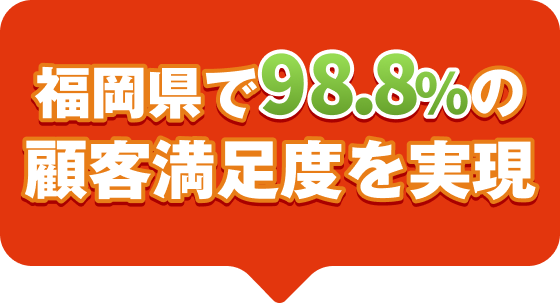 「福岡県で98.8%の顧客満足度を実現」と強調されたデザイン。