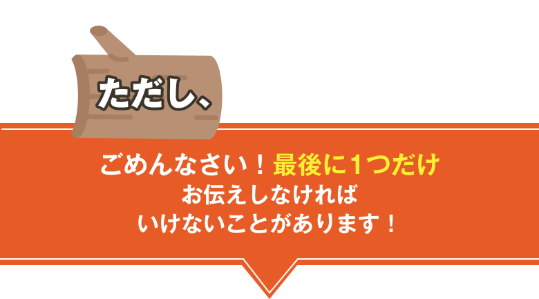 ただし、ごめんなさい!最後に1つだけお伝えしなければいけないことがあります!